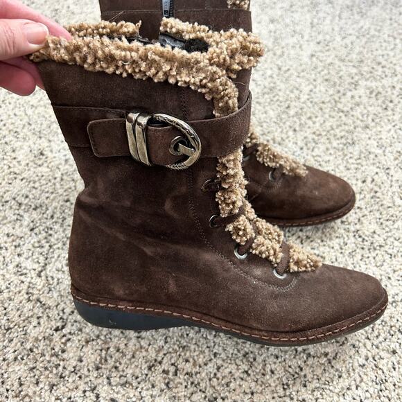 Stuart Weitzman Womens Brown Suede Boots Size 6.5 Fur Lined Buckle Winter - Picture 7 of 10